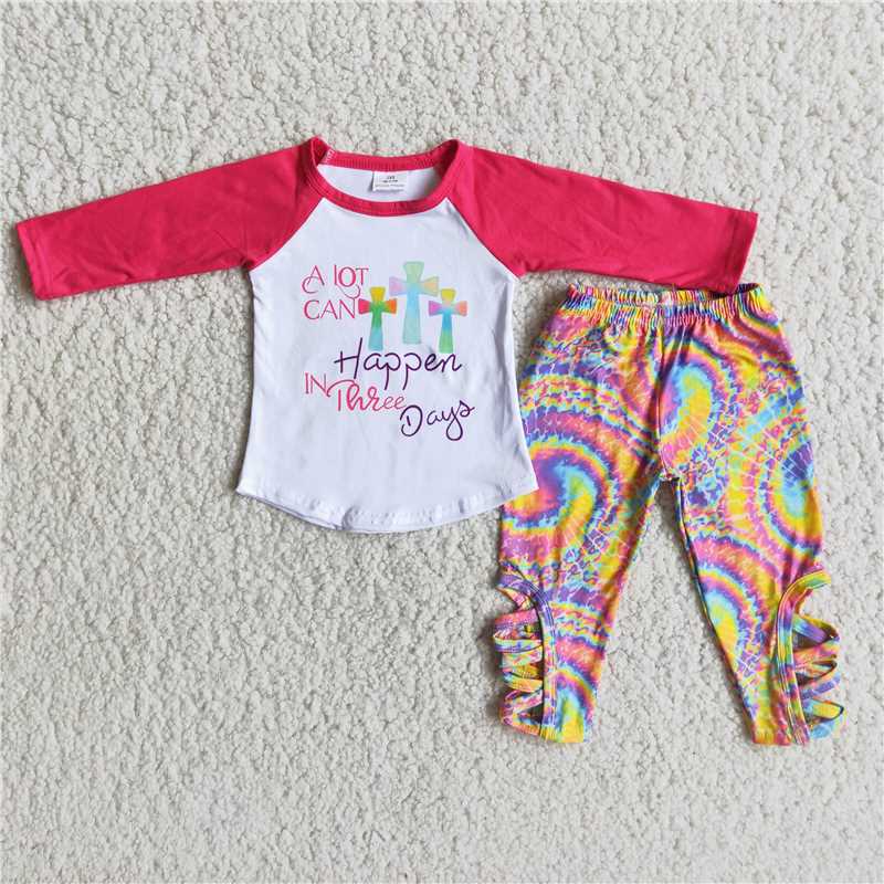 6 A28-26 Easter rose printed long-sleeved tie-dye trousers suit
