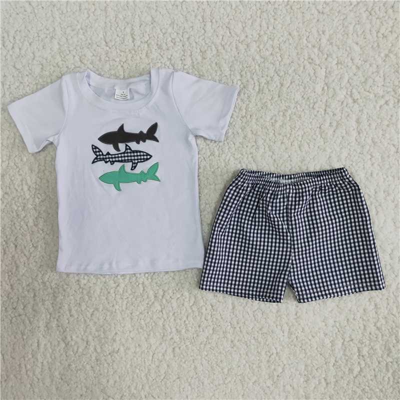 A8-23 Sales New RTS No Moq Promotion baby boys Shark lattice outfits
