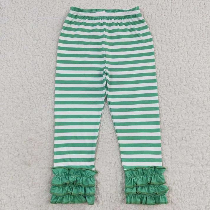Triple Lace Hem Stripe Trousers: Green & Red