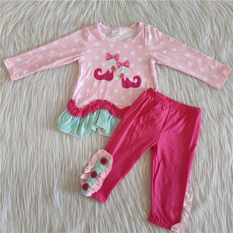 6 A10-11Pink polka dots tunic match leggings Christmas outfits