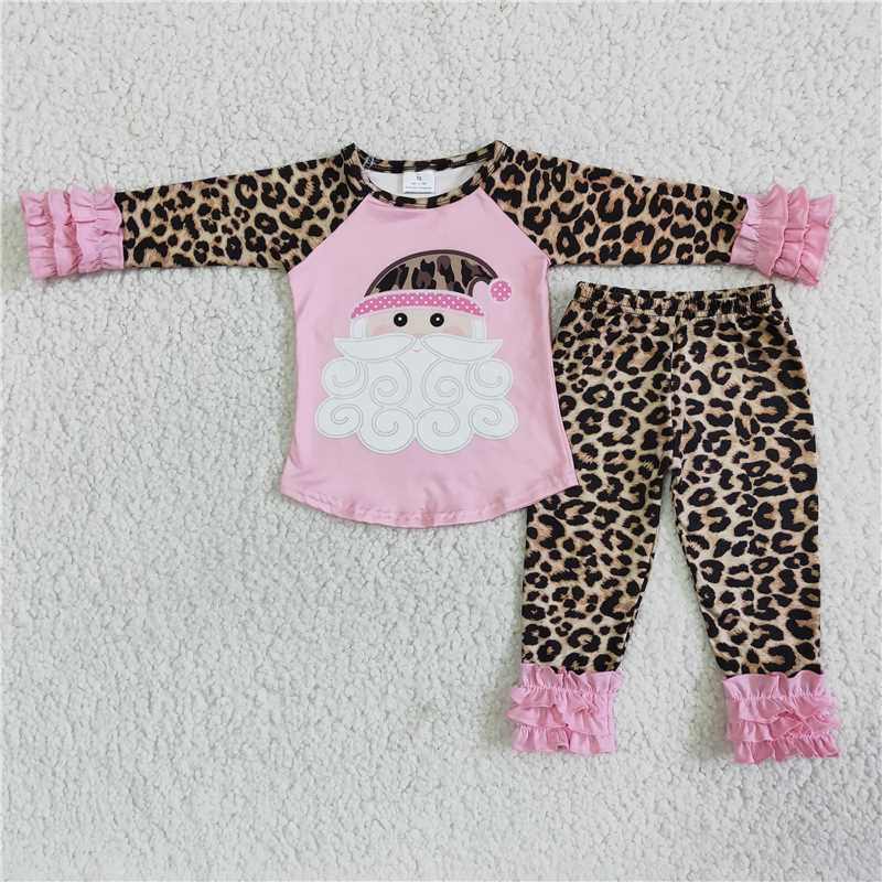 6 A22-12 Cute Santa Claus pink leopard print suit