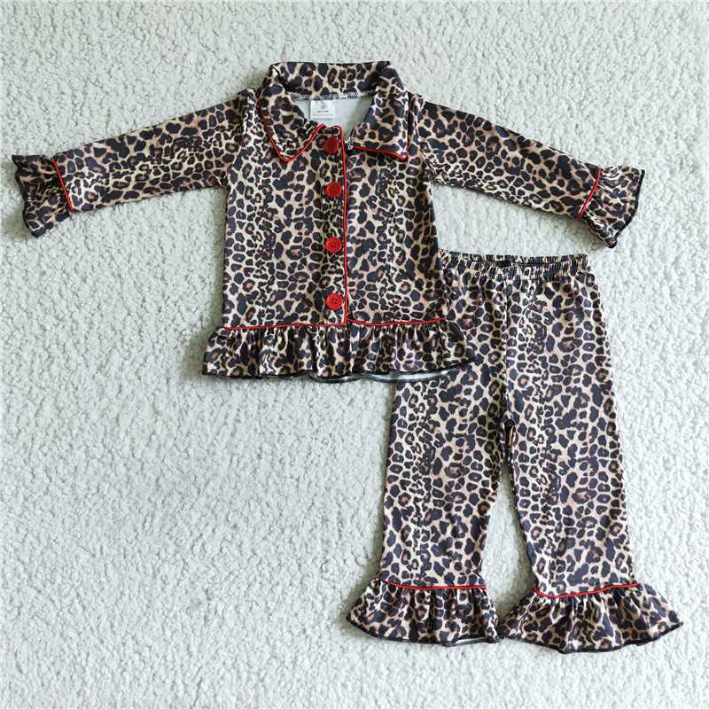 6 B4-23Leopard print long sleeve baby girls pjs