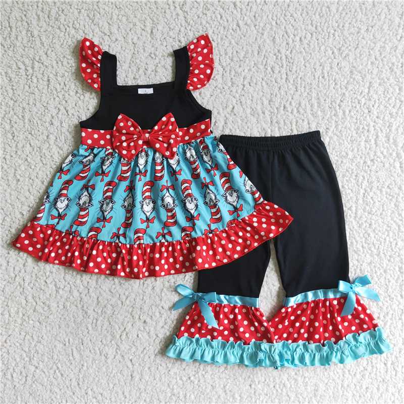 B12-2 Bow cat cute print tunic girls outfits