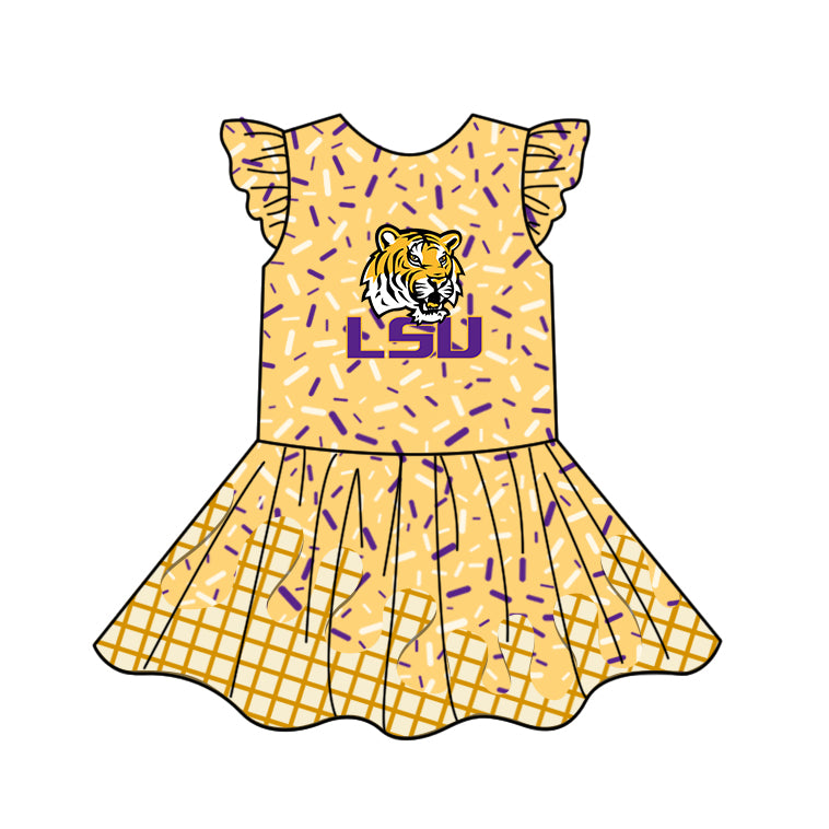 6.03 Custom MOQ 5 LSU Purple and yellow series summer girls clothes