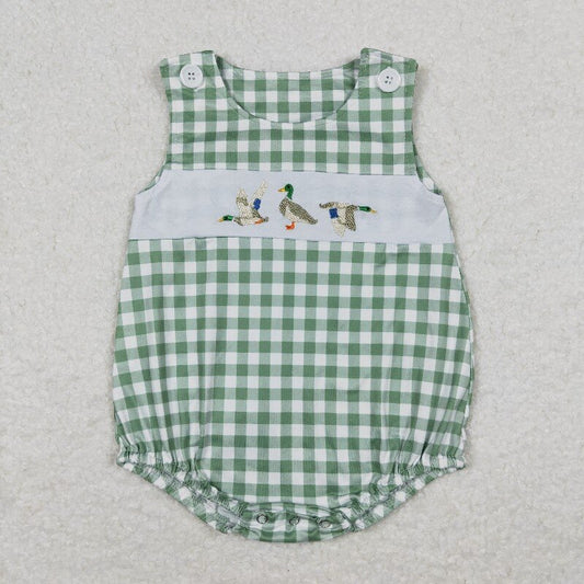 USA Shop (in stock)SR1066 Embroidered Duck Light Green and White Plaid Vest Bodysuit