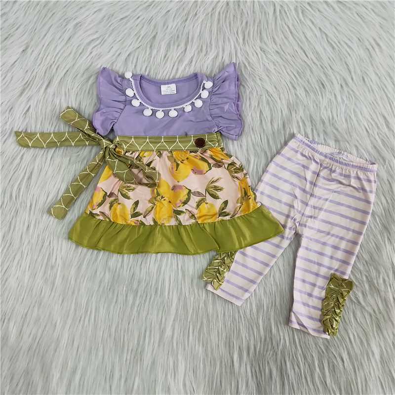 A12-5 Small flying sleeves floral skirt and striped pants suit