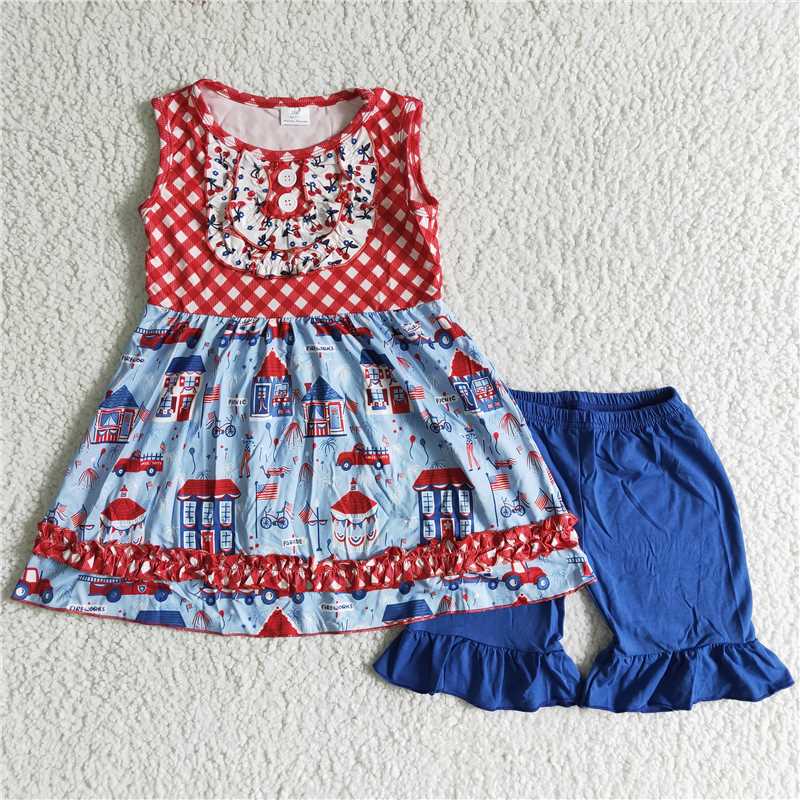 4th of July girls house tunic shorts sets