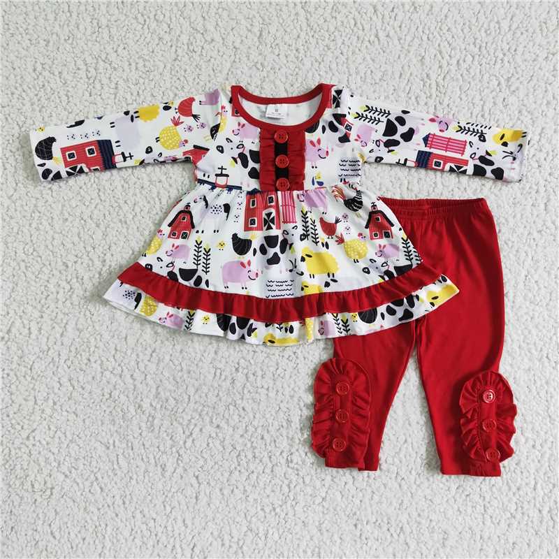 6 A8-17Farm print tunic leggings children clothing set