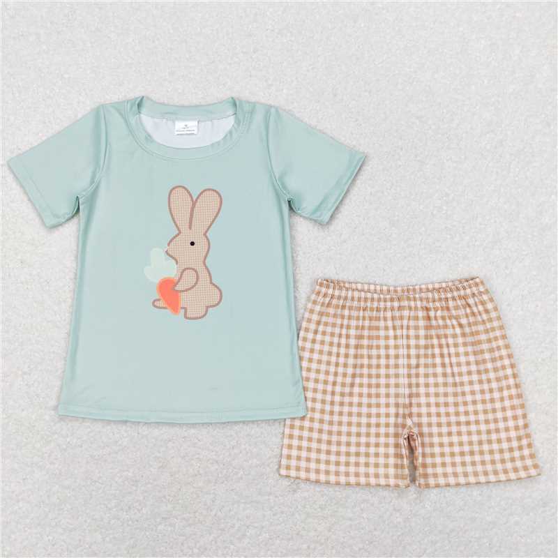 BSSO0407 Baby Boys Easter Green Rabbit Shirt Shorts Outfits Clothing Sets