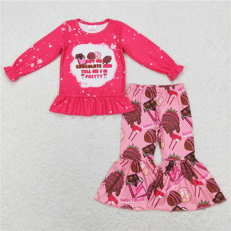 GLP1098 Bleached chocolate top bell bottom pants girls clothes