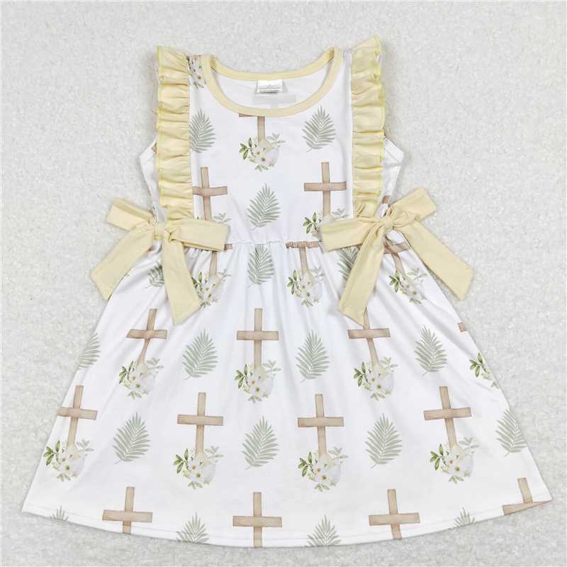 GSD0571 Sleeveless cross he is risen baby girls easter dress