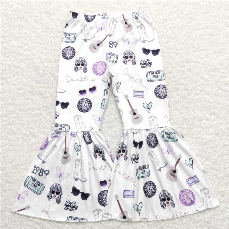 P0415 Baby Girls White Singer Bell Bottom Flare Pants
