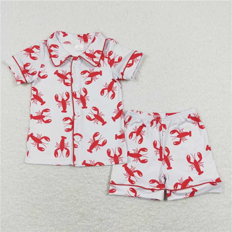 BSSO0390 Baby Girls Boys Crawfish Top Shorts Pajamas Outfits Clothes Sets