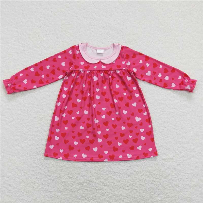 GLD0492 Baby Girls Pink Hearts Long Sleeve Valentines Dresses