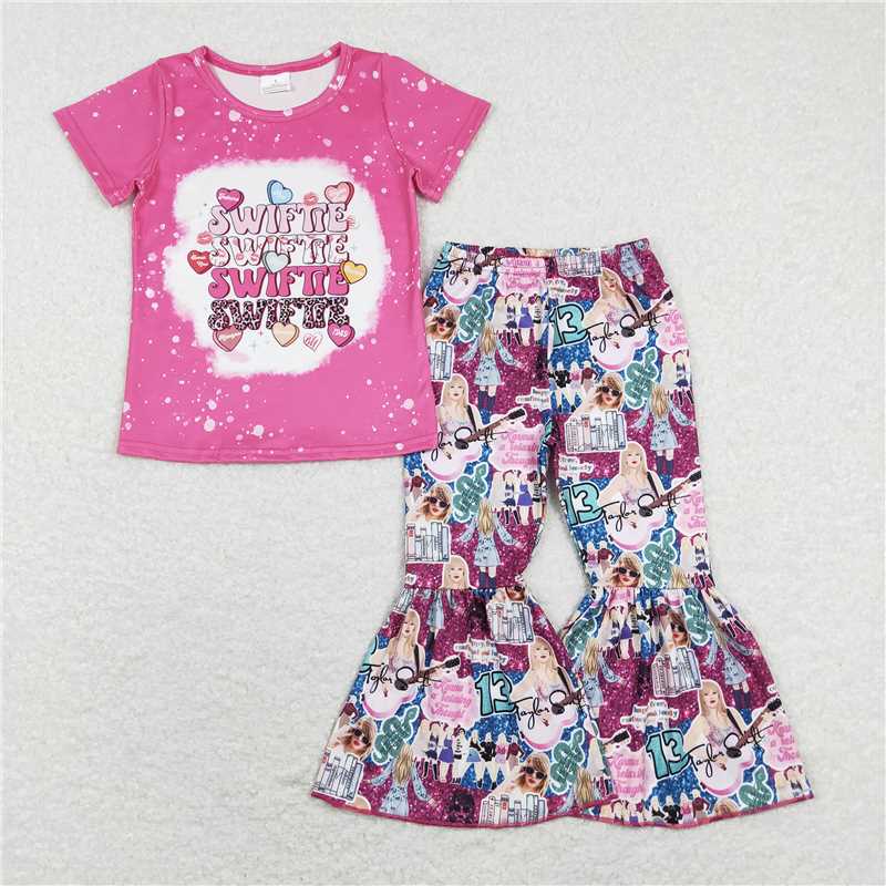 GSPO1211 Taylor Swift letter heart rose red short-sleeved trousers suit