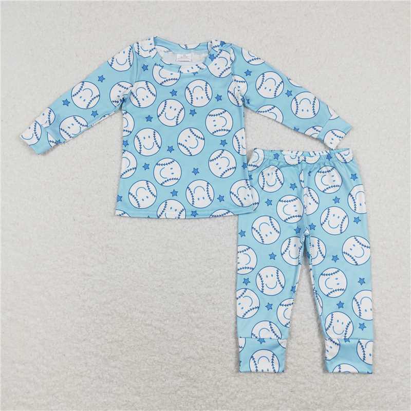 BLP0424Blue star baseball long sleeves kids boy pajamas