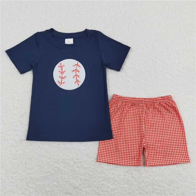BSSO0404 Baby Boys Baseball Navy Tee Shirt Shorts Outfits Clothing Sets