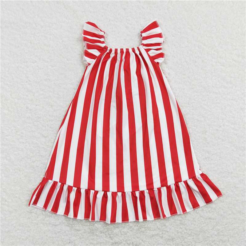 GSD0675 Short sleeves stripe stars bow girls 4th of july dress