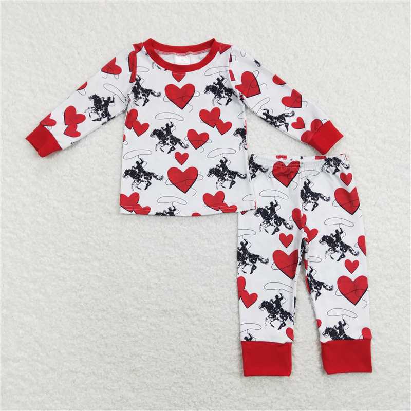 BLP0455 Heart horse rodeo kids boys valentines pajamas