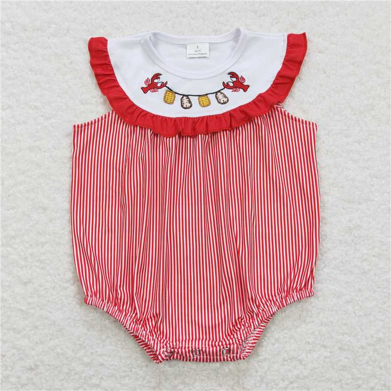 12.30 RTS NO MOQ (In stock)Matching SR0741 Baby Infant Girls Crawfish Boiled Sleeveless Rompers