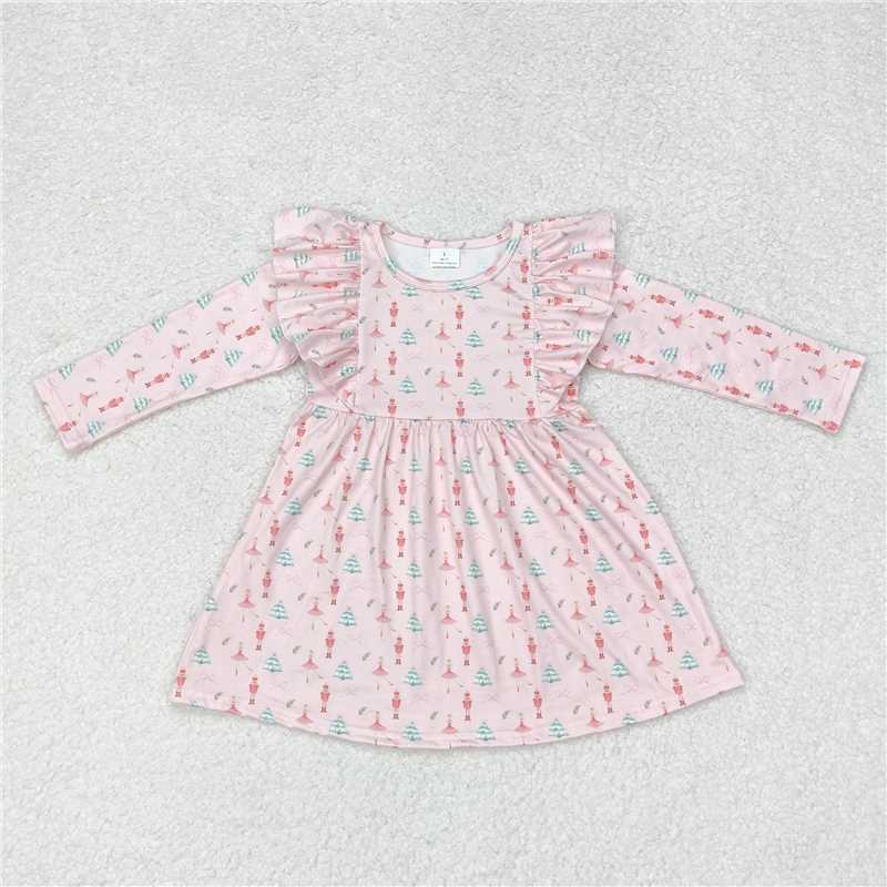 11.22 RTS NO MOQ (In stock)GLD0543 Baby Girls Christmas Pink Dance Soldier Knee Length Dresses
