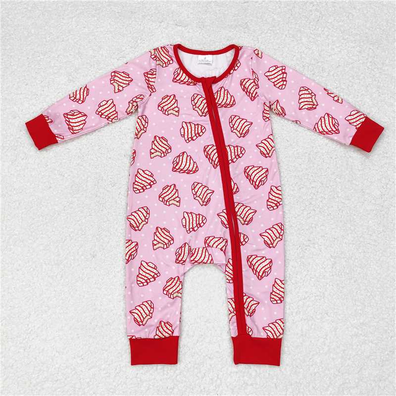 12.2 RTS NO MOQ (In stock)LR1428 Baby Girls Christmas Tree Cake Zip Rompers