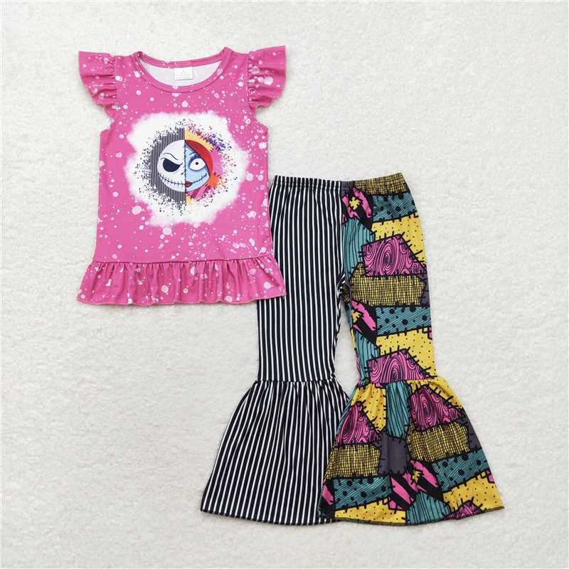 11.14 RTS NO MOQ (In stock)GSPO1628 Baby Girls Christmas Nightmare Tee Top Bell Pants Clothes Sets