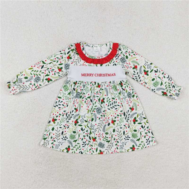 GLD0579Merry Christmas long sleeves baby girls dresses
