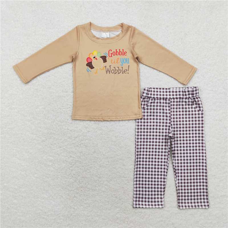 BLP0503 turkey khaki long sleeve plaid trousers suit