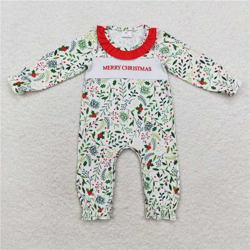 LR1176Long sleeves merry Christmas baby girls romper