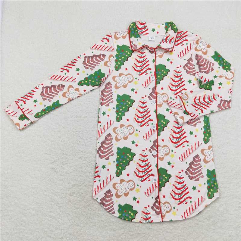 GT0622 Adult Women Christmas Tree Cakes Tops Sleep Wear Lounge Pajamas