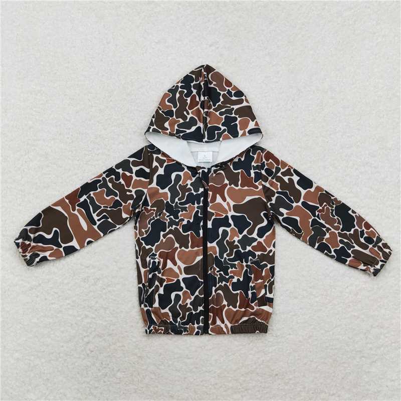 GT0635 Sibling Baby Boys Hunting Camo Hooded Long Sleeve Zip Jackets Tops