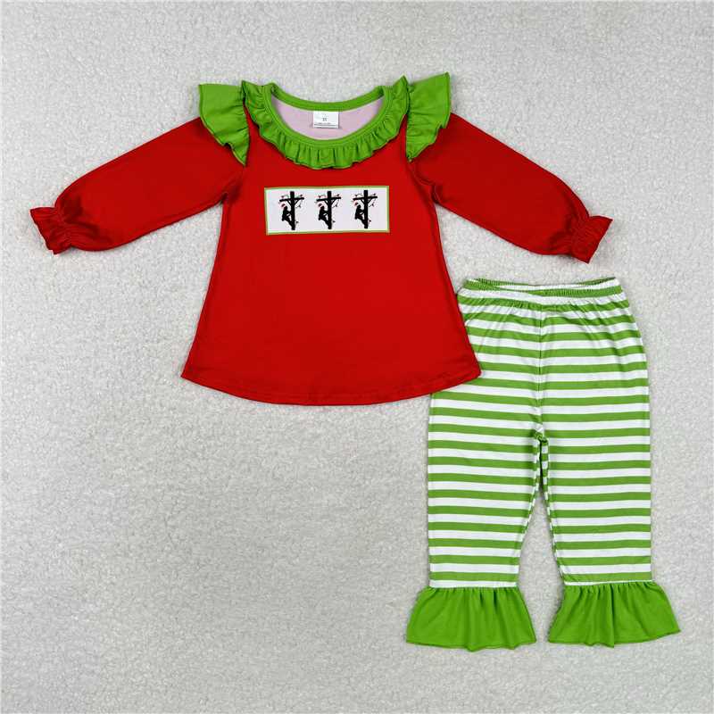 12.9 RTS NO MOQ (In stock)GLP1385 Baby Girls Christmas Line Top Ruffle Pants Clothes Sets