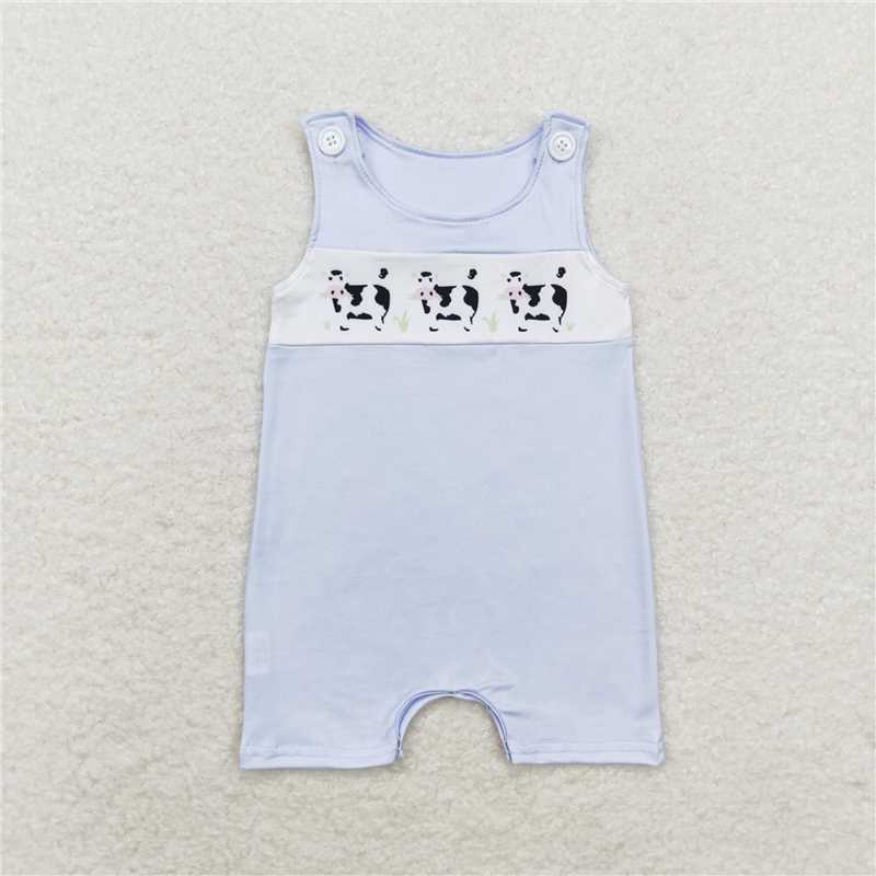 SR1695 Baby Infant Boys Cows Farms Sleeveless Rompers