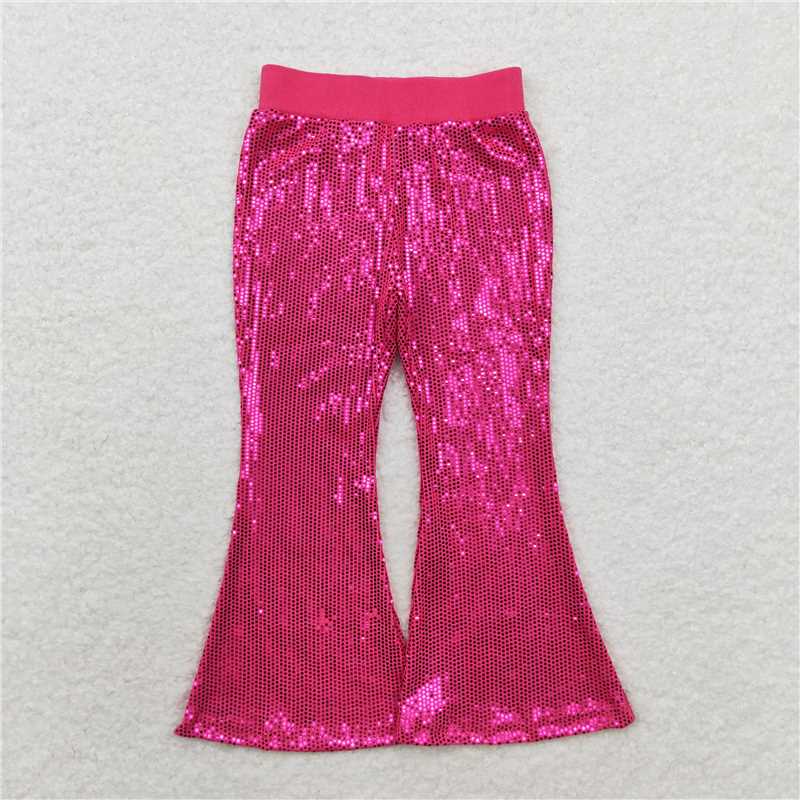 P0499 Baby Girls Sequin Hot Pink Bell Bottom Pants