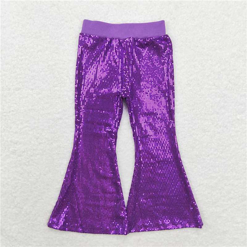 P0500 Baby Girls Sequin Purple Bell Bottom Pants