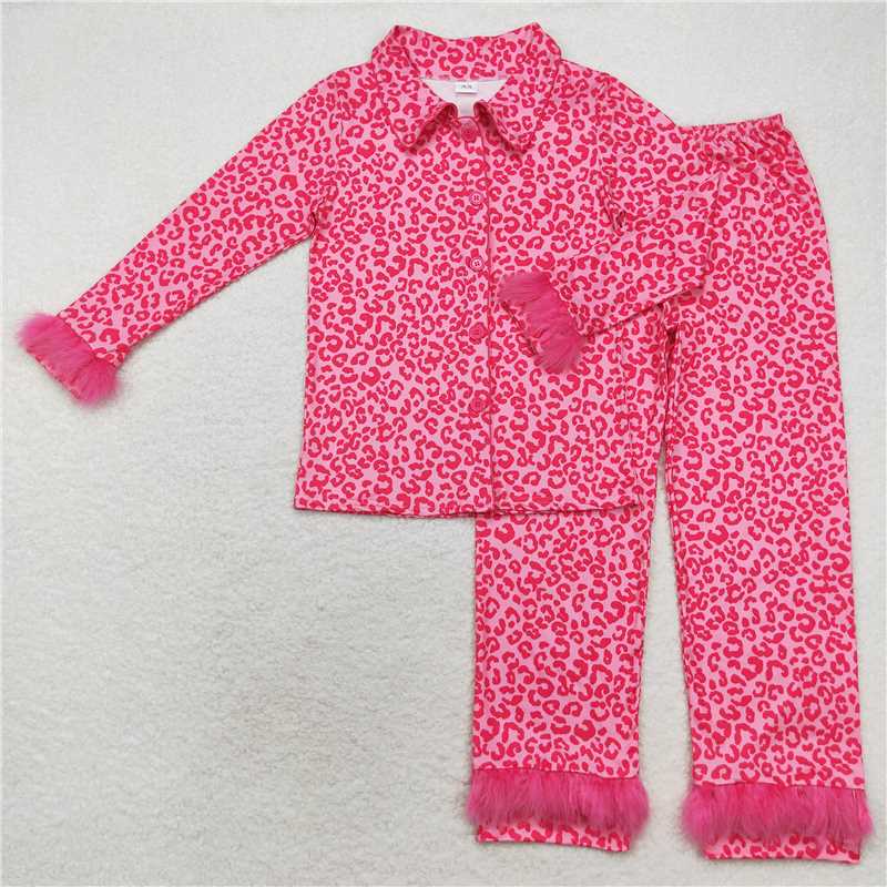 GLP1261 Adult Women 5 Colors Button Up Top Pants Fur Pajamas