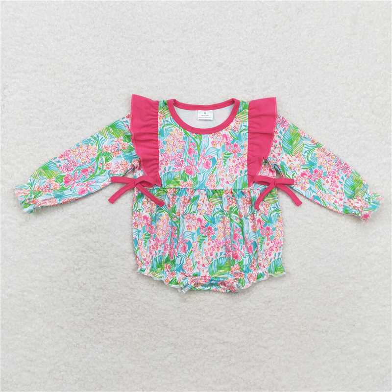 LR1295Hot pink floral long sleeves baby girls romper