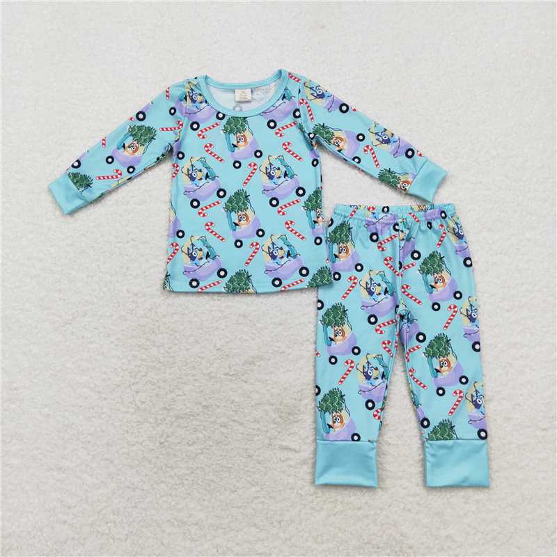 BLP0694Dog Christmas tree car candy cane bamboo boys pajamas