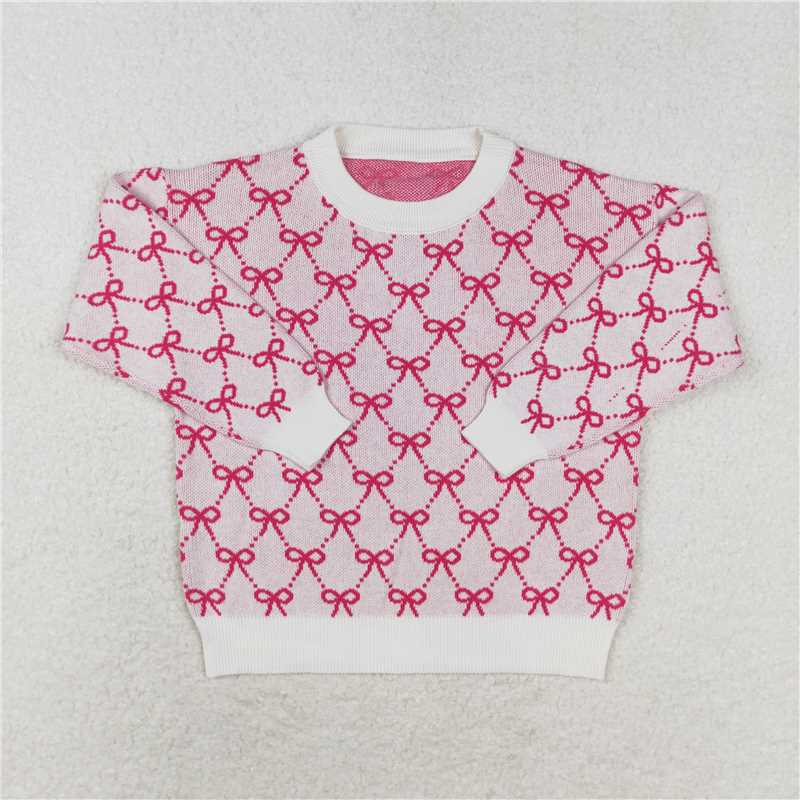 GT0687 Pink bow cotton kids girls winter sweater