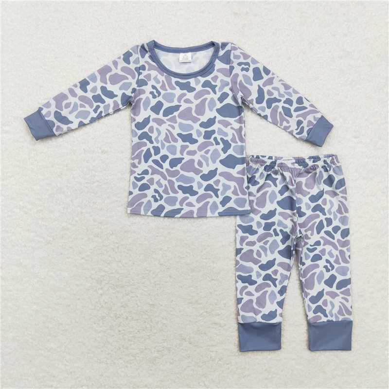 BLP0709Long sleeves grey camo kids boys bamboo pajamas