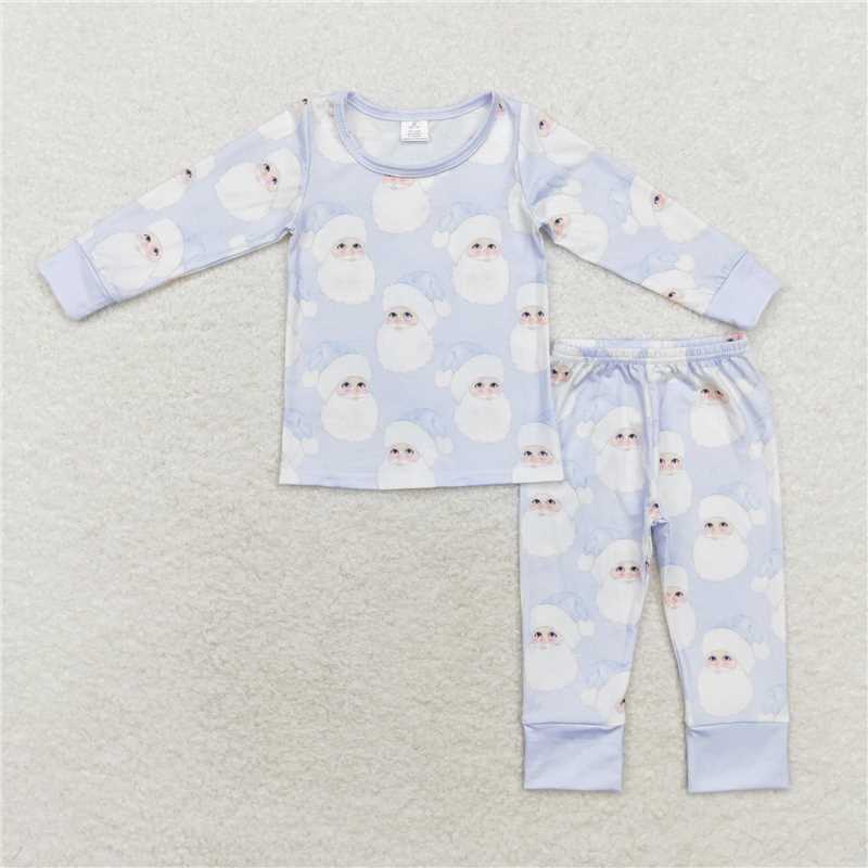 BLP0685Light blue santa kids boys bamboo Christmas pajamas