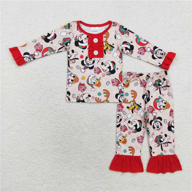 12.9 RTS NO MOQ (In stock)GLP1479 Baby Girls Christmas Cartoon Deer Top Pants Pajamas Clothes Sets