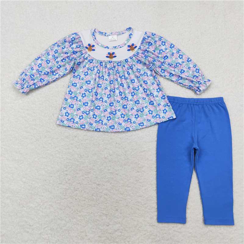 GLP1379Turkey floral tunic leggings girls Thanksgiving clothing