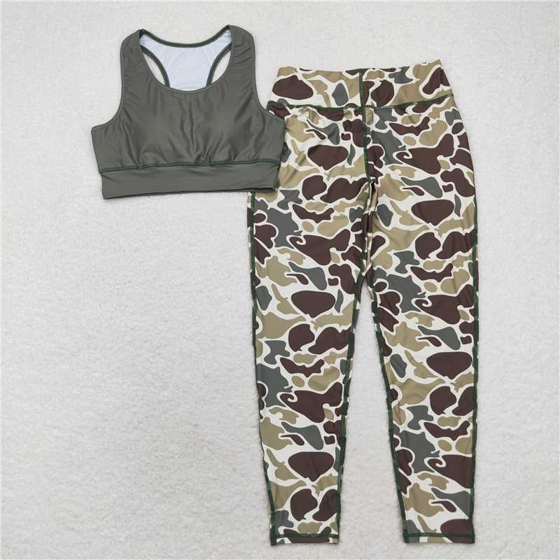 GSPO1665 Sleeveless top camo pants adult women yoga clothes