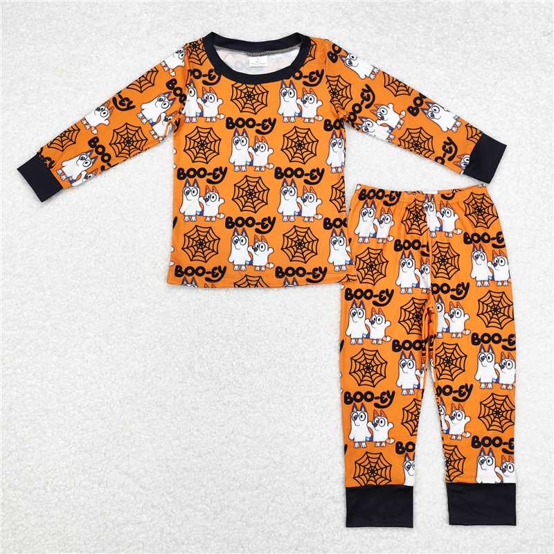 BLP0727Long sleeves boo dog spider web boys Halloween pajamas