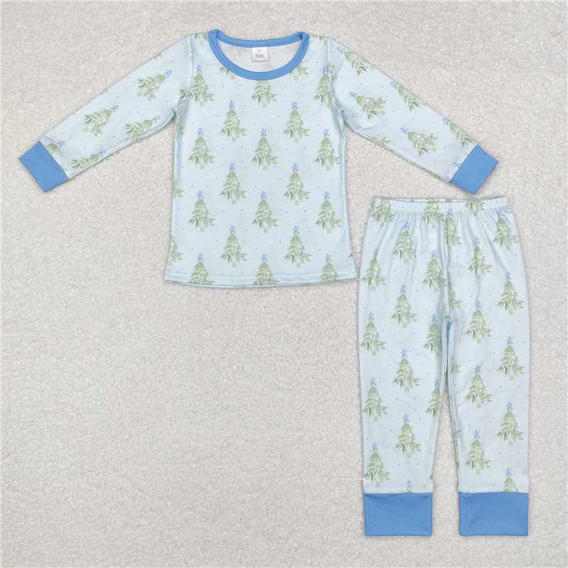 BLP0639Light blu Christmas tree boys bamboo pajamas