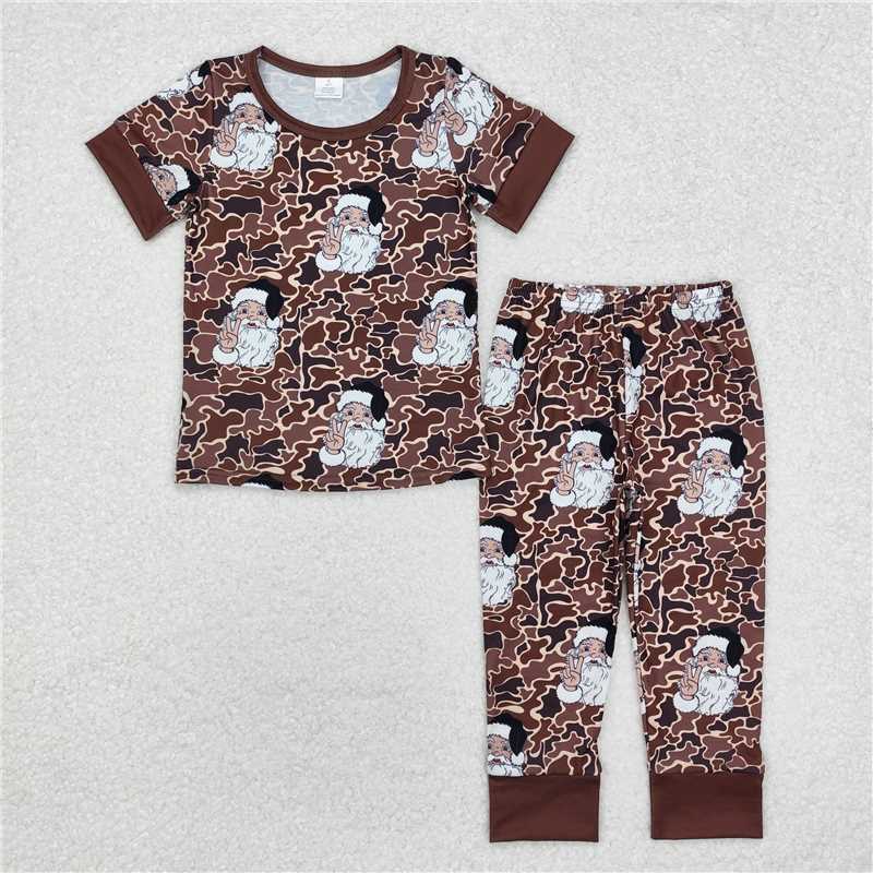 12.4 RTS NO MOQ (In stock)Matching Christmas BSPO0480 Baby Boys Christmas Camo Santa Bamboo Pajamas Clothes Sets