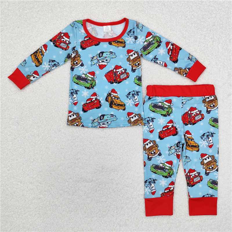 BLP0776Red Christmas hat car kids boys Christmas pajamas