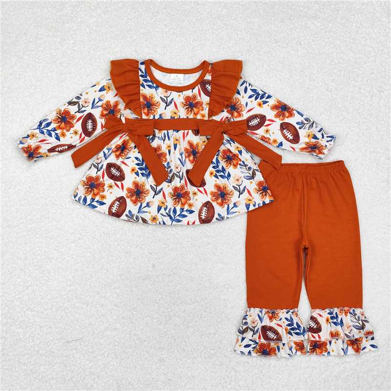 GLP1607Floral football bow tunic ruffle pants girls clothes